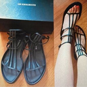 ANN DEMEULEMEESTER | Black Leather Geometric Cage Platform Sandals 37.5